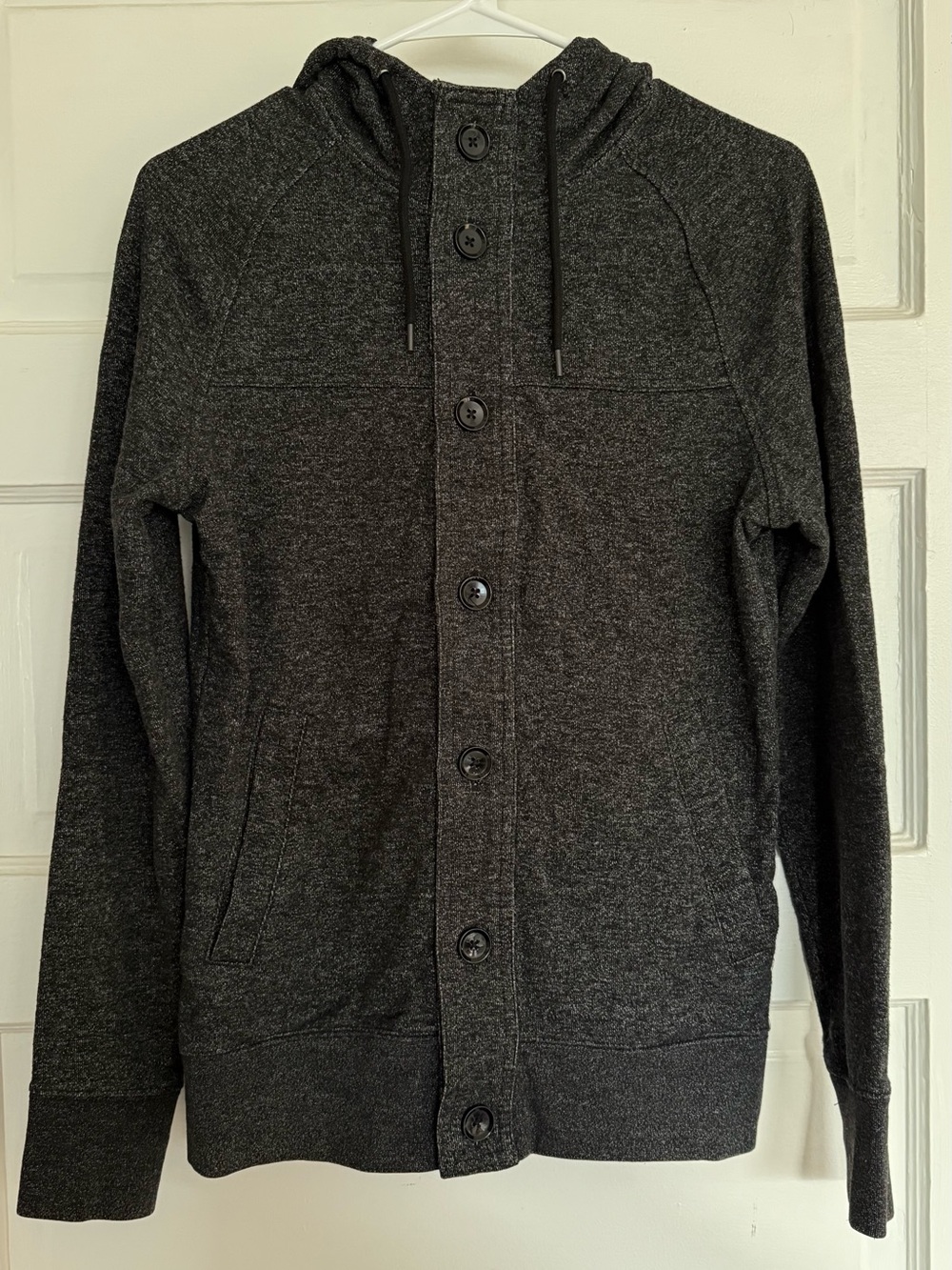 Men's HM Charcoal Gray Button-Up Hooded Sweatshirt Cardigan Size S